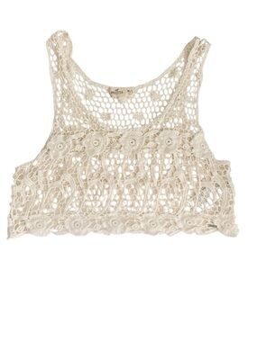 Hollister Cream Crochet Floral Crop Tank SZ M/L Boho Hipster Festival Oversized